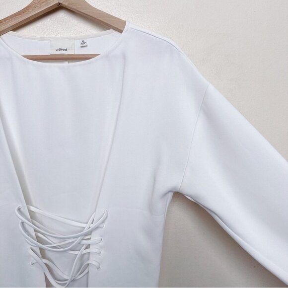 Aritzia Wilfred Womens Xsmall Mabelle Ivory Crepe Lace Up Front Blouse - Picture 5 of 14